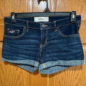 HOLLISTER Women's 7 Waist 28 Cuffed Short Stretch Dark Blue Denim Shorts EUC